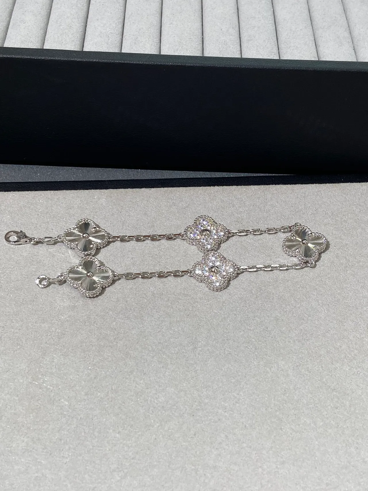 Van Cleef & Arpels Alhambra Five-Motif Silver and Pavé Diamond Bracelet 3