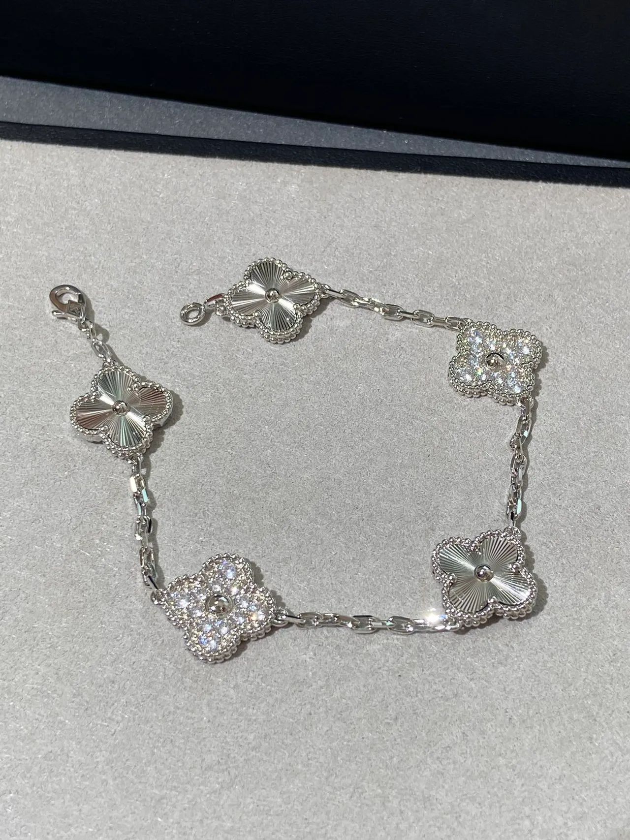 Van Cleef & Arpels Alhambra Five-Motif Silver and Pavé Diamond Bracelet 5