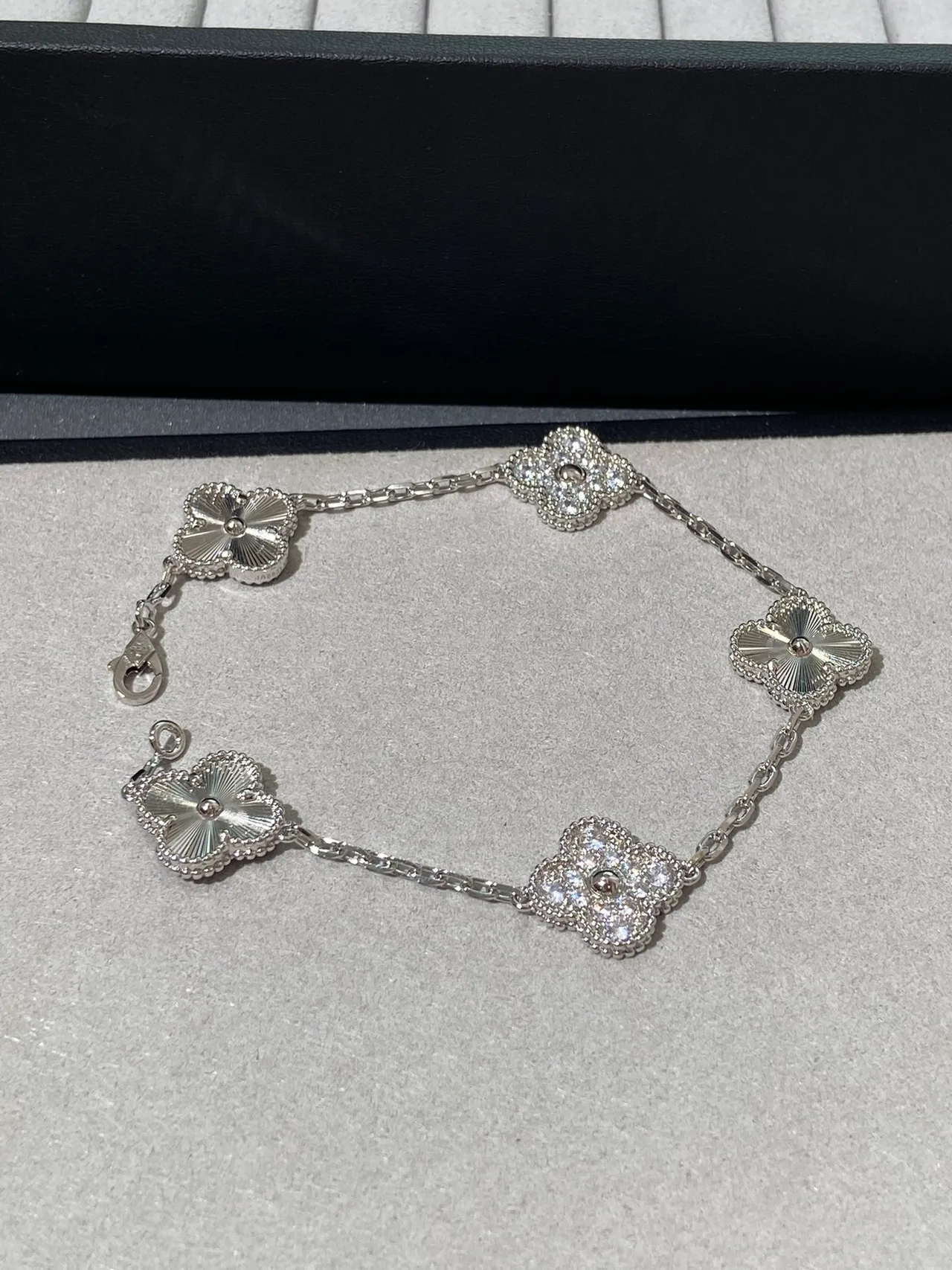 Van Cleef & Arpels Alhambra Five-Motif Silver and Pavé Diamond Bracelet 6