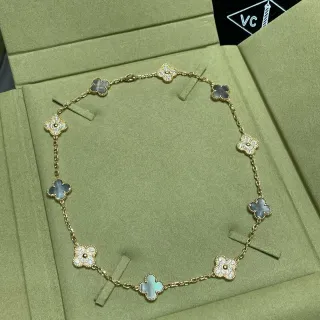 Van Cleef & Arpels Alhambra Four-Leaf Clover Mother-of-Pearl and Pavé Necklace