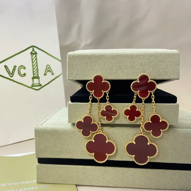 Van Cleef & Arpels Alhambra Triple-Drop Red Stone Earrings 2