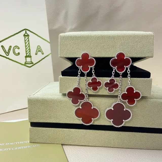 Van Cleef & Arpels Alhambra Triple-Drop Red Stone Earrings 3