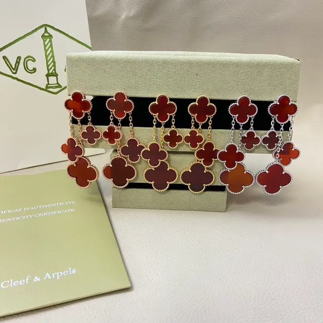 Van Cleef & Arpels Alhambra Triple-Drop Red Stone Earrings 4