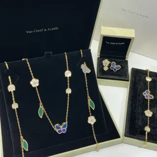 Van Cleef & Arpels Floral and Butterfly Motif Gold-Tone Necklace