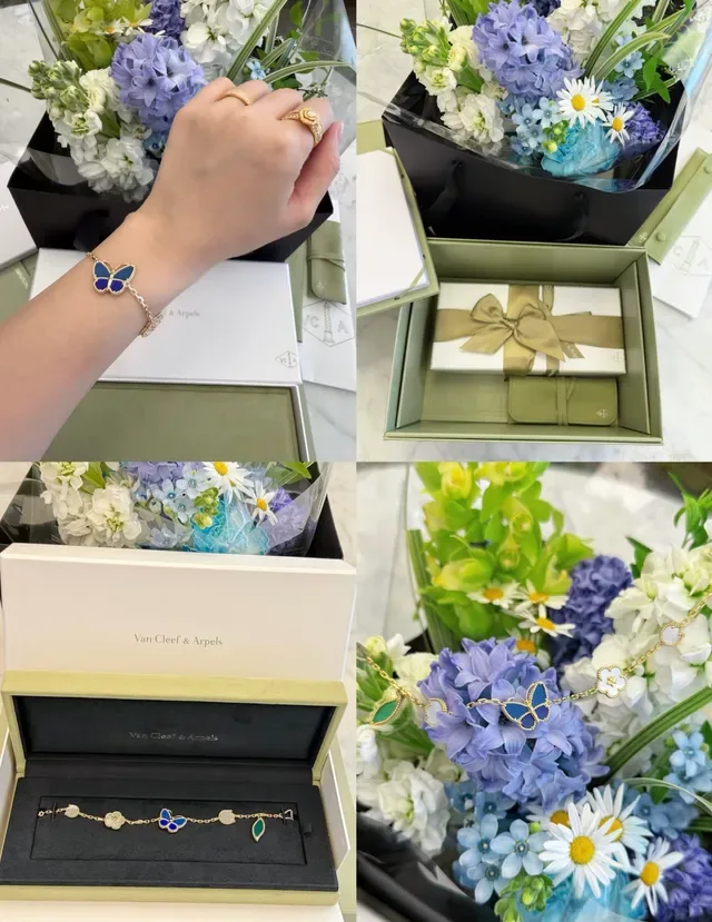 Van Cleef & Arpels Frivole Bracelet charm papillon en émail bleu et blanc 6