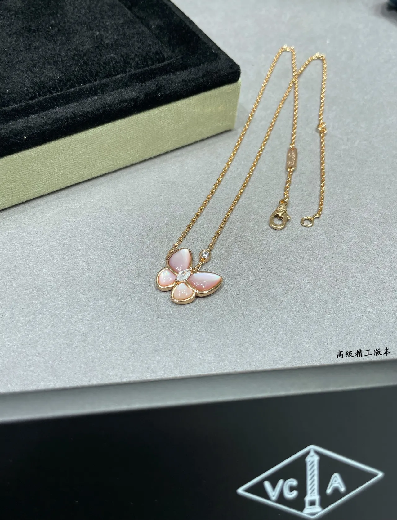 Van Cleef & Arpels Papillon Borboleta Colar Rosa Mãe-d'pérola e Diamante 4