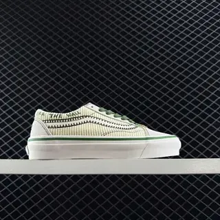 Vans Old Skool Off-White and Green Corduroy Skateboard Shoes