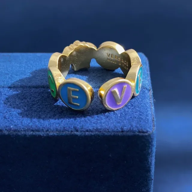 Versace Alphabet Medusa Head Enamel Letter Ring 2