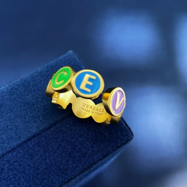 Versace Alphabet Medusa Head Enamel Letter Ring 4
