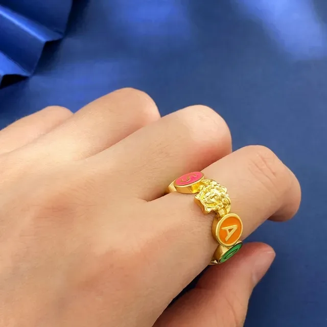 Versace Alphabet Medusa Head Enamel Letter Ring 5