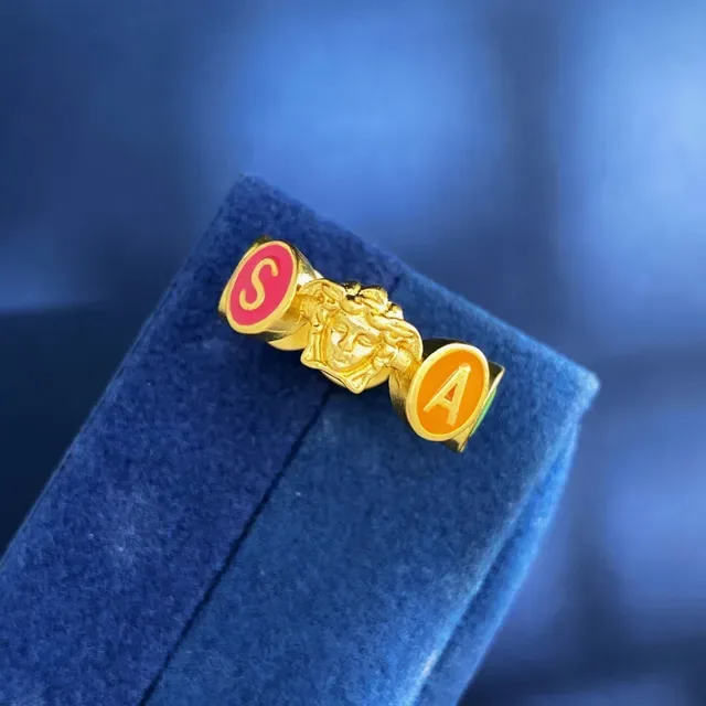 Versace Alphabet Medusa Head Enamel Letter Ring 6