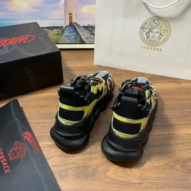 Versace Black Multicolor Baroque-Print Upper Greca Motif Trim Chunky Sneakers 5
