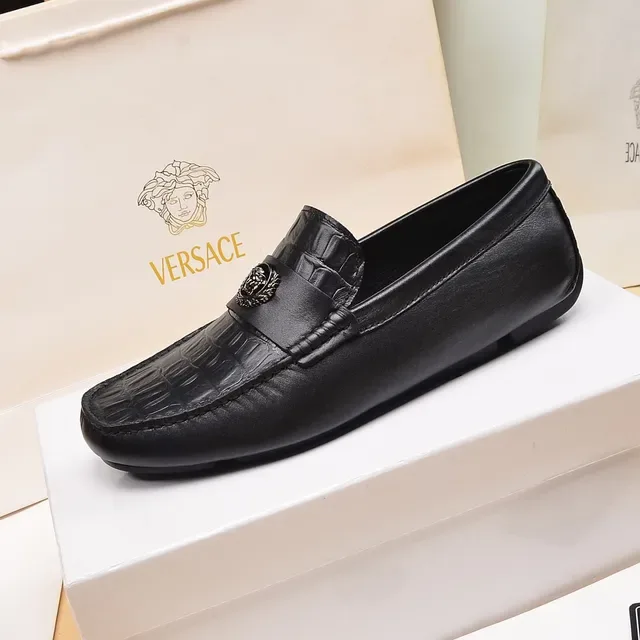 Versace Loafer Noir Argent Cuir Croc-Embossé Tête Medusa Boucle Métal 5