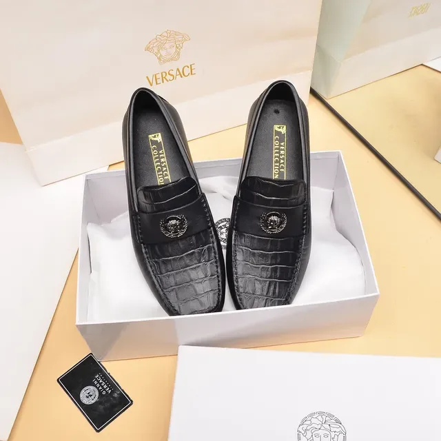 Versace Loafer Noir Argent Cuir Croc-Embossé Tête Medusa Boucle Métal 8
