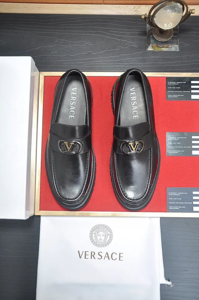 Versace Chain Reaction Black Leather Buckle Loafers 2
