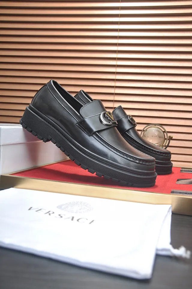 Versace Chain Reaction Black Leather Buckle Loafers 3