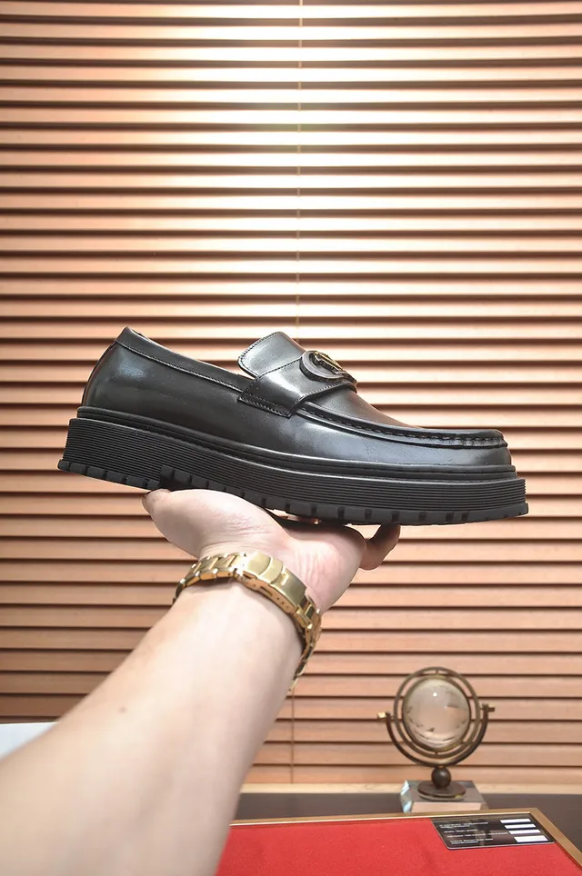 Versace Chain Reaction Black Leather Buckle Loafers 4