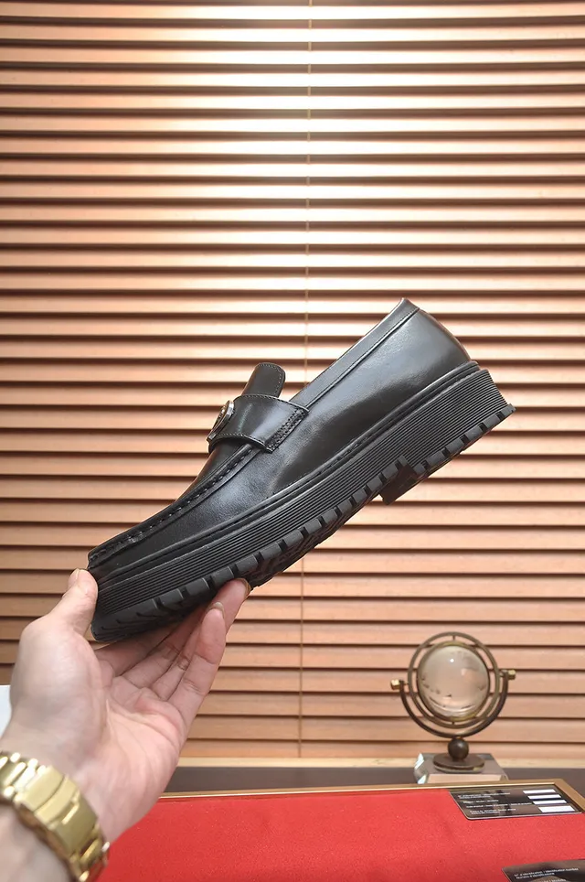 Versace Chain Reaction Black Leather Buckle Loafers 5