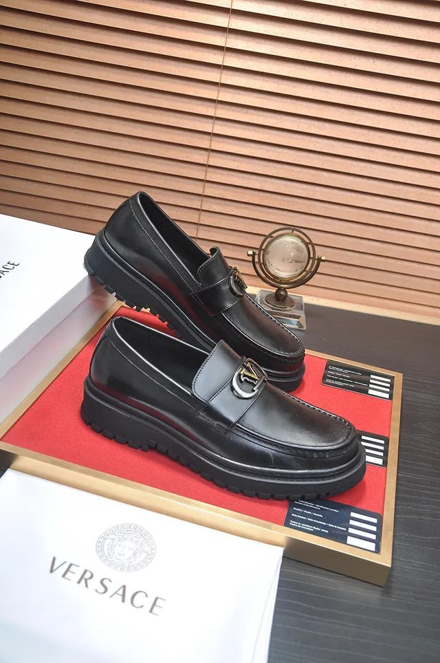 Versace Chain Reaction Black Leather Buckle Loafers 6