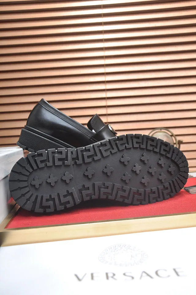 Versace Chain Reaction Black Leather Buckle Loafers 7