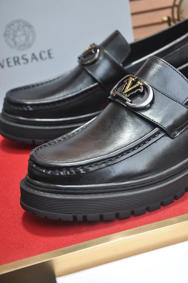 Versace Chain Reaction Black Leather Buckle Loafers 8