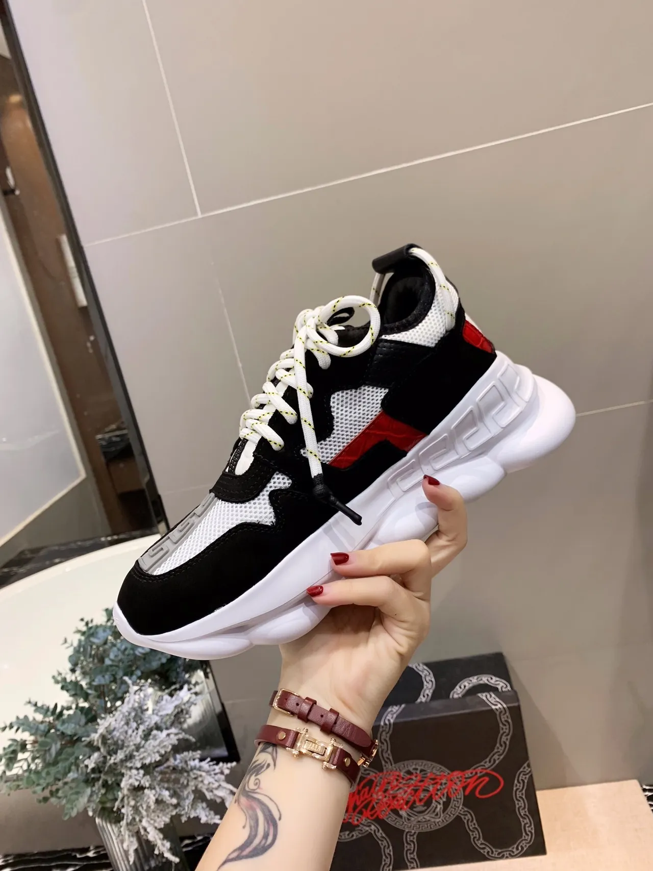 Versace Chain Reaction Black White Red Chunky Sneakers 3