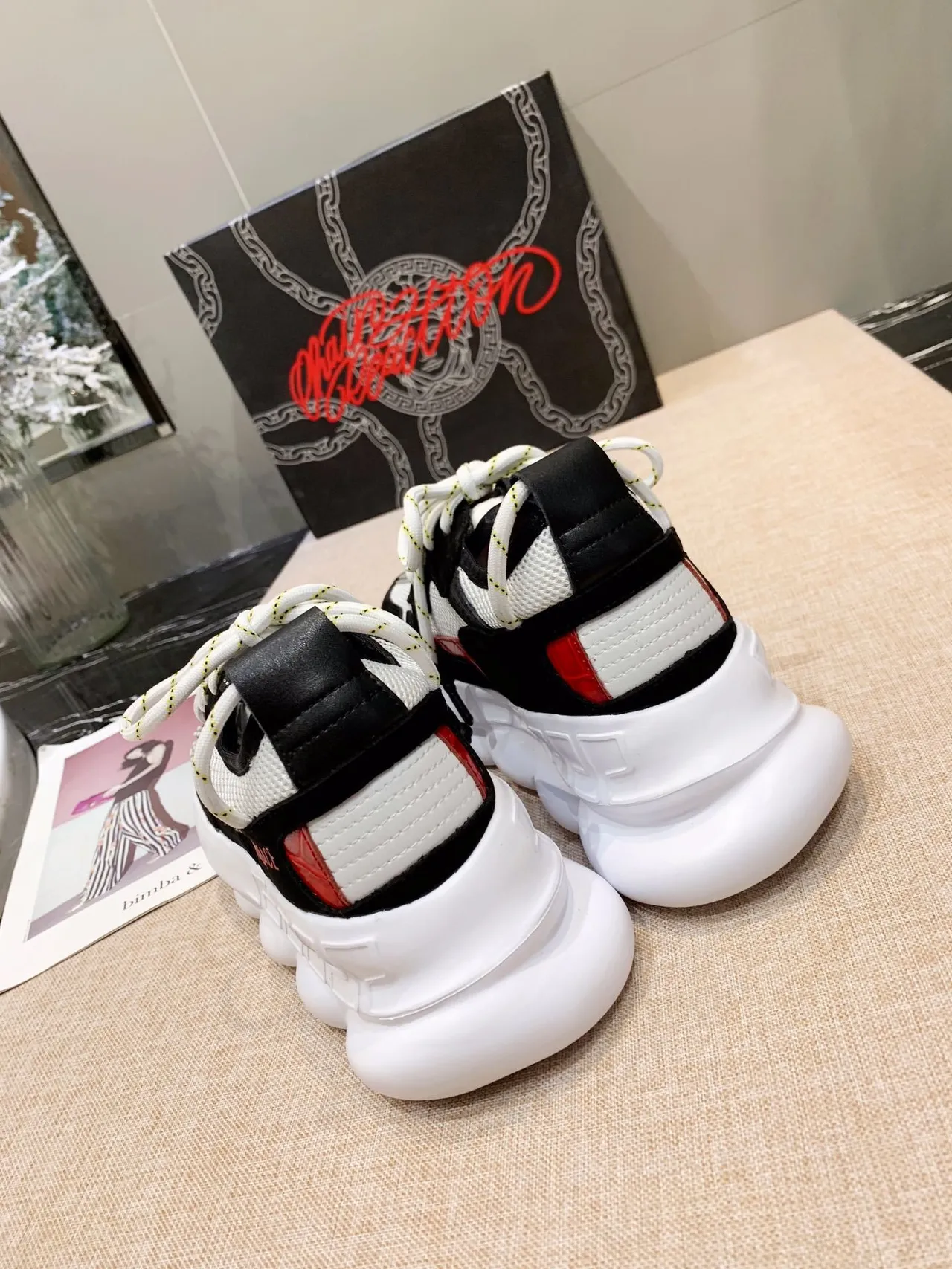 Versace Chain Reaction Black White Red Chunky Sneakers 5