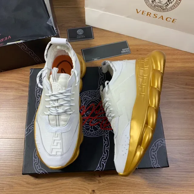 Versace Chain Reaction Off-White and Gold Chunky Sneakers 5