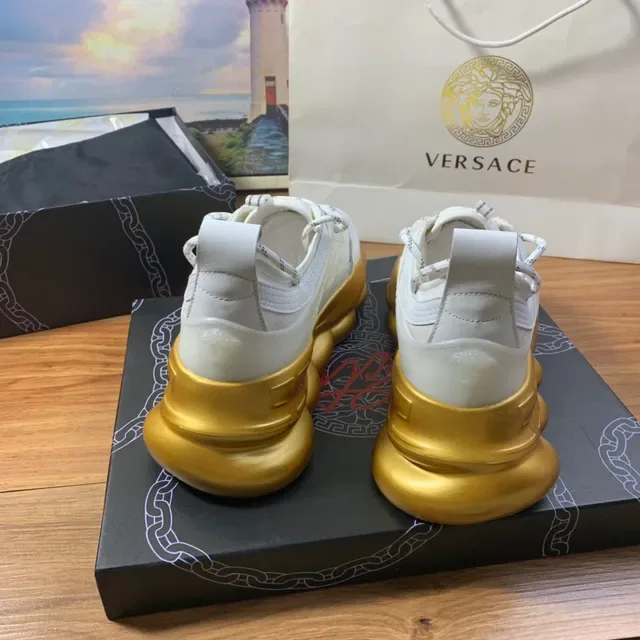 Versace Chain Reaction Off-White and Gold Chunky Sneakers 6