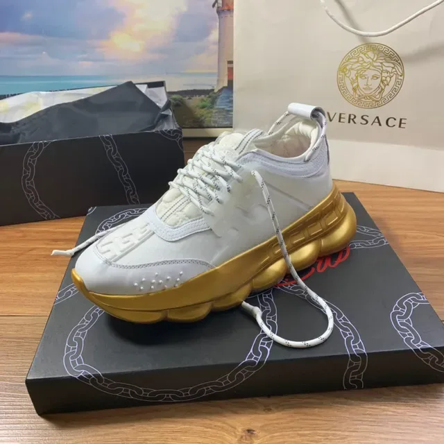 Versace Chain Reaction Off-White and Gold Chunky Sneakers 7