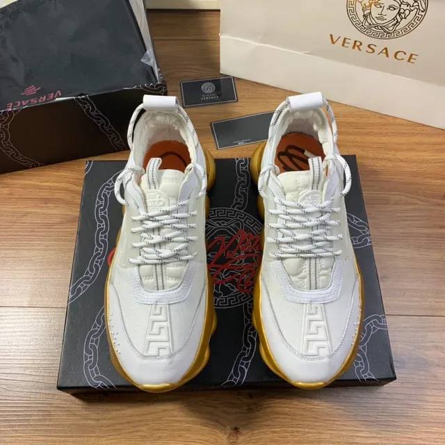 Versace Chain Reaction Off-White and Gold Chunky Sneakers 8