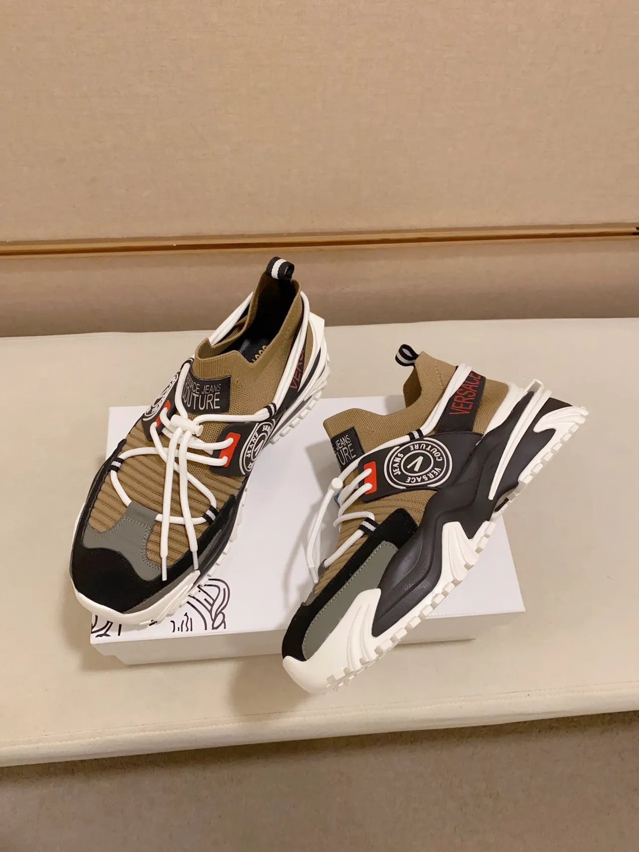 Versace Chain Reaction Olive Black White Chunky Sneakers 4