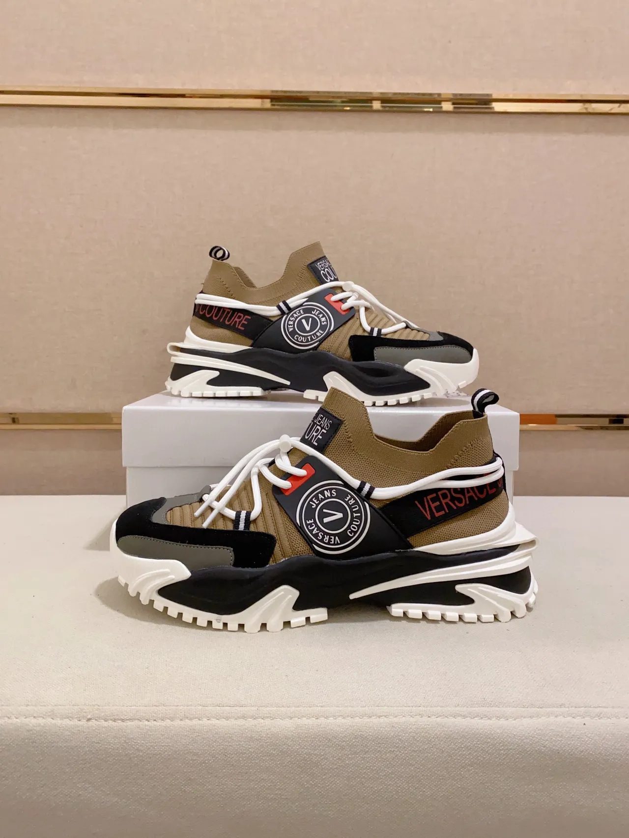 Versace Chain Reaction Olive Black White Chunky Sneakers 7
