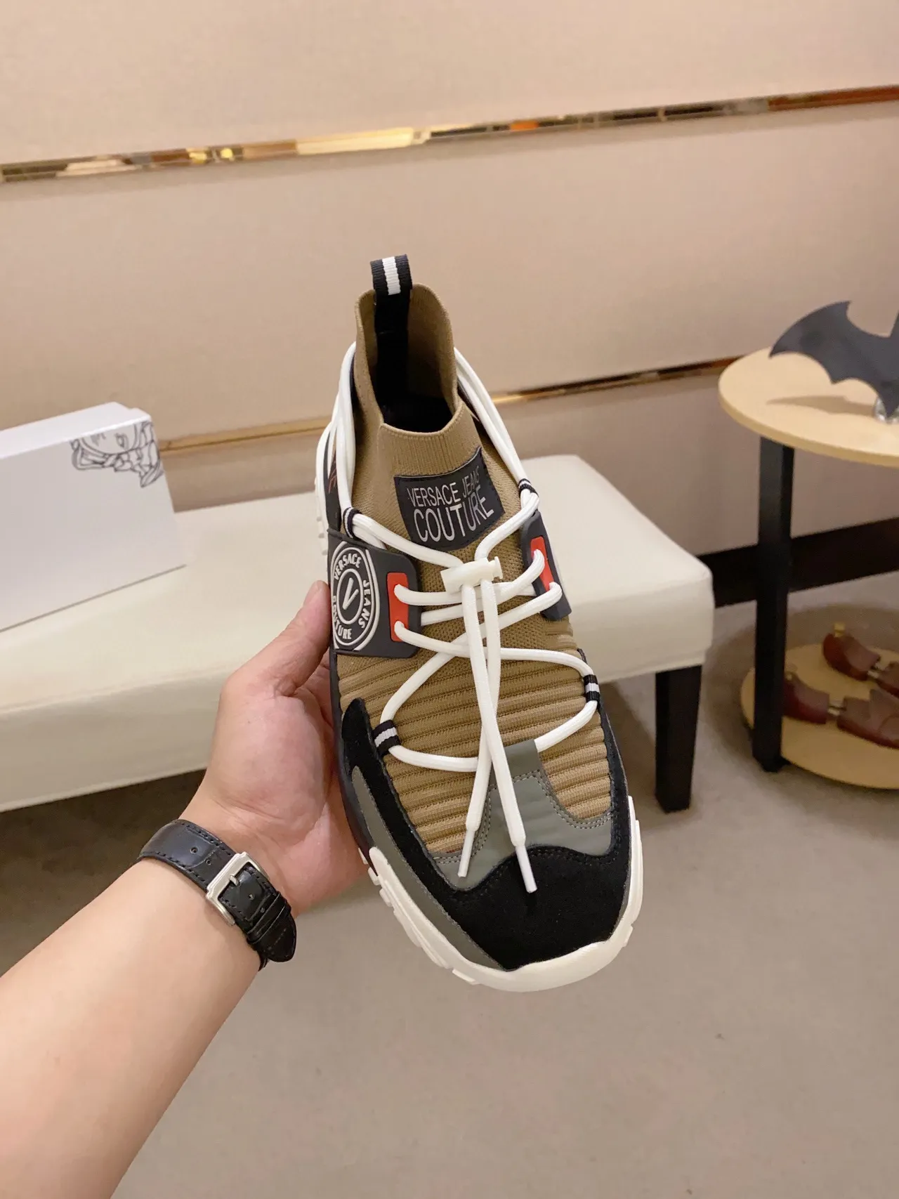 Versace Chain Reaction Olive Black White Chunky Sneakers 9