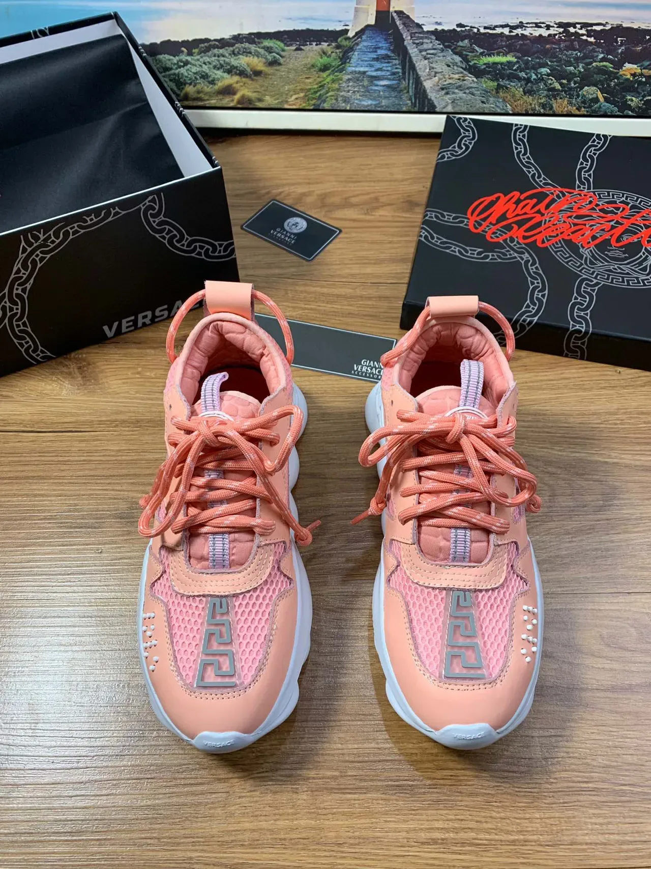 Versace Chain Reaction Peach Pink Lifestyle Sneakers 9