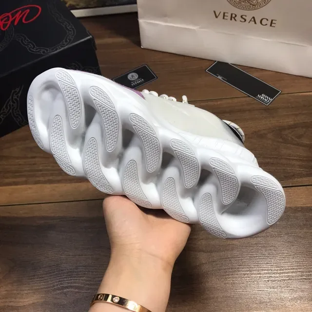 Versace Chain Reaction Chaussures Chunky Semelle Blanche Violette Translucide Cage Overlay 2