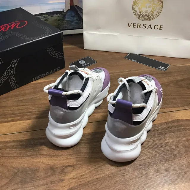 Versace Chain Reaction Chaussures Chunky Semelle Blanche Violette Translucide Cage Overlay 3