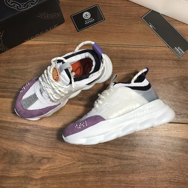 Versace Chain Reaction Chaussures Chunky Semelle Blanche Violette Translucide Cage Overlay 5