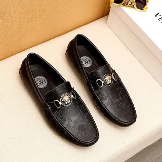 Versace Greca Medusa Horsebit Loafer काले चमड़े के लोफर