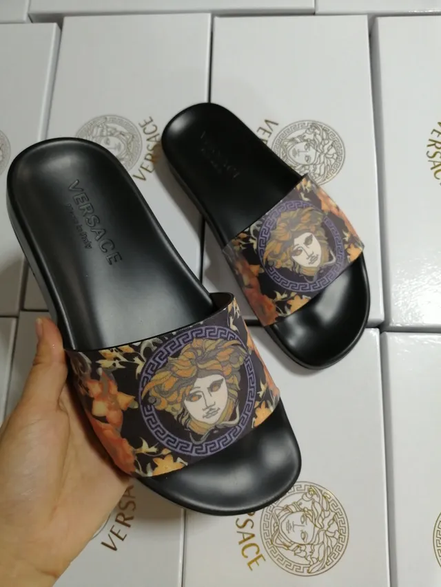 Versace Greca Odissea Medusa-Print Black Slippers 4
