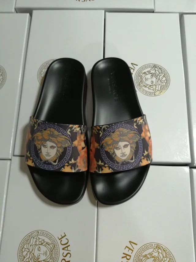Versace Greca Odissea Medusa-Print Black Slippers 5
