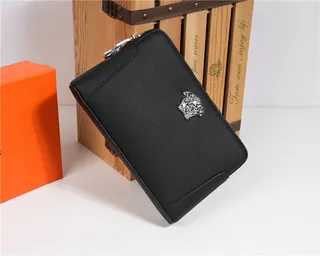 Versace La Medusa Black Pebbled Leather Wristlet 4