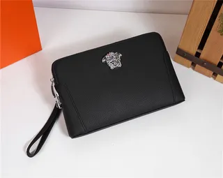 Versace La Medusa Black Pebbled Leather Wristlet 9