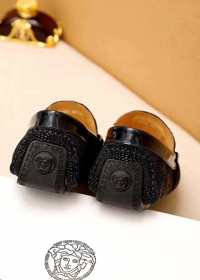 Versace Medusa Noir Or Tête Hardware Croc-Embossed Cuir Mocassin 2
