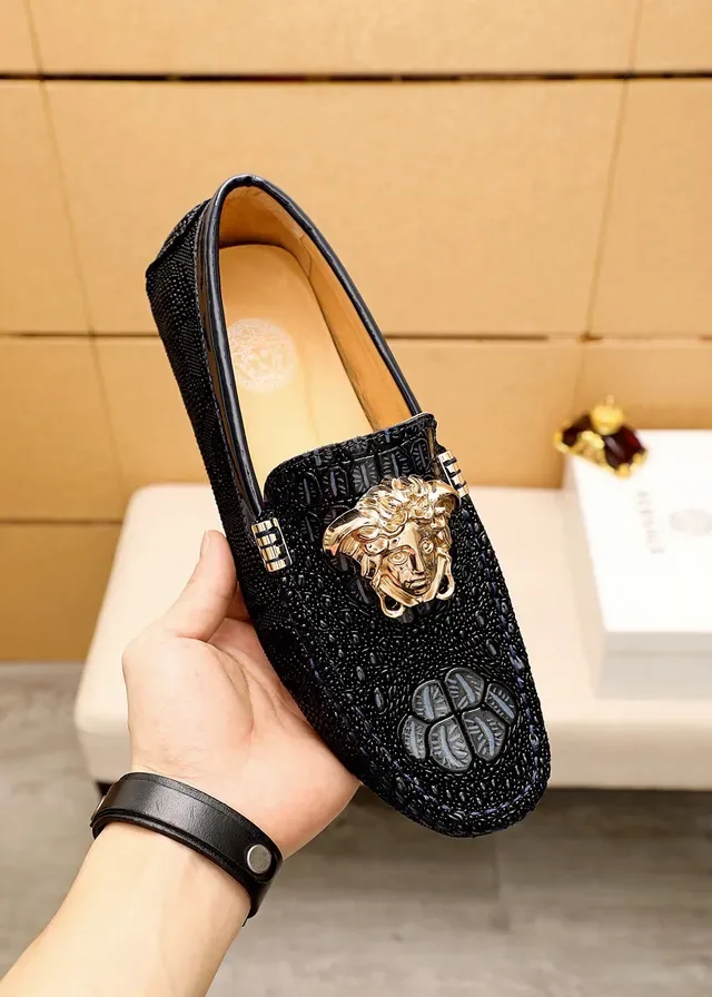 Versace Medusa Noir Or Tête Hardware Croc-Embossed Cuir Mocassin 4