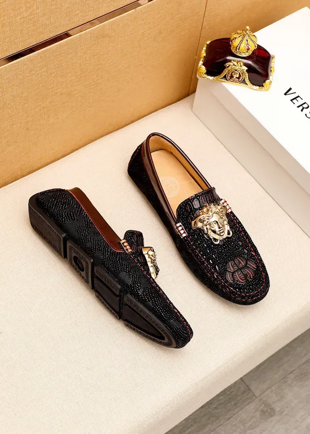 Versace Medusa Noir Or Tête Hardware Croc-Embossed Cuir Mocassin 6