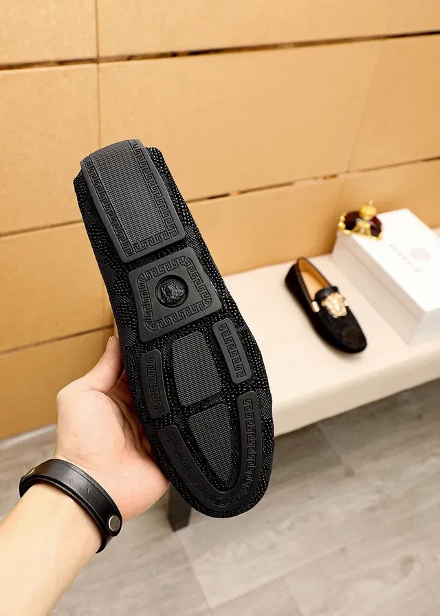 Versace Medusa Noir Or Tête Hardware Croc-Embossed Cuir Mocassin 7