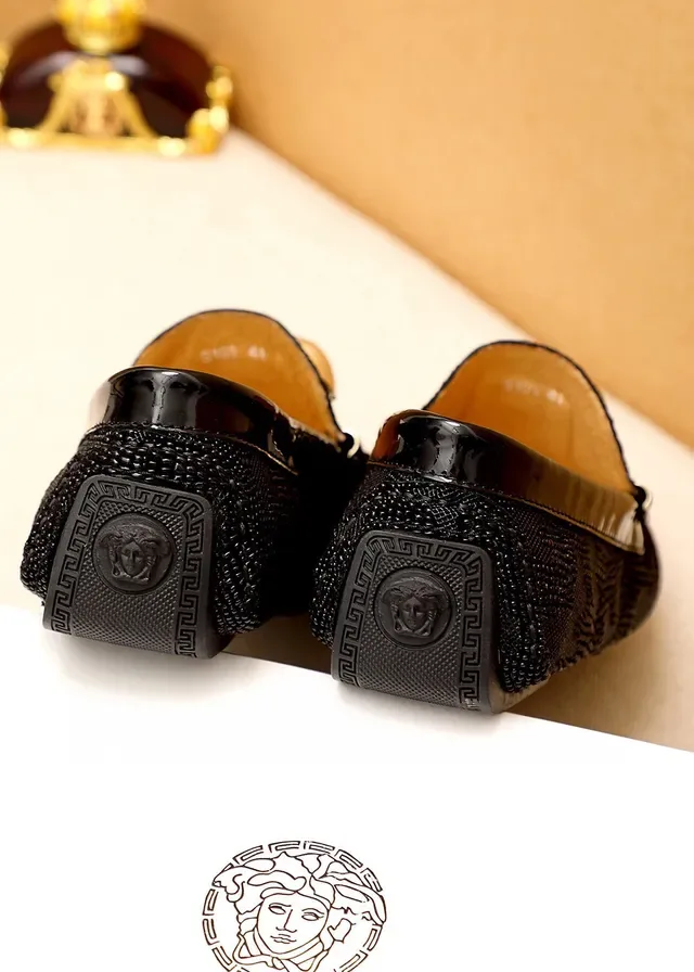 Versace Medusa Noir Or Tête Hardware Croc-Embossed Cuir Mocassin 8