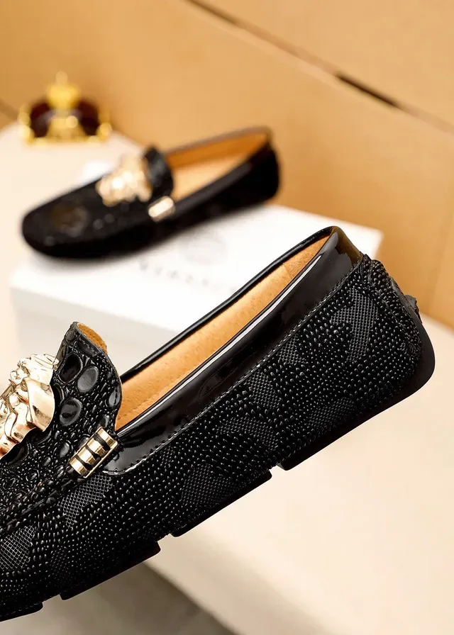 Versace Medusa Noir Or Tête Hardware Croc-Embossed Cuir Mocassin 9