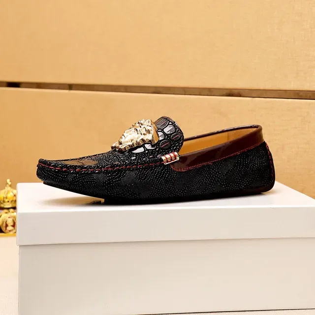 Versace Medusa Noir Or Tête Hardware Croc-Embossed Cuir Mocassin 11